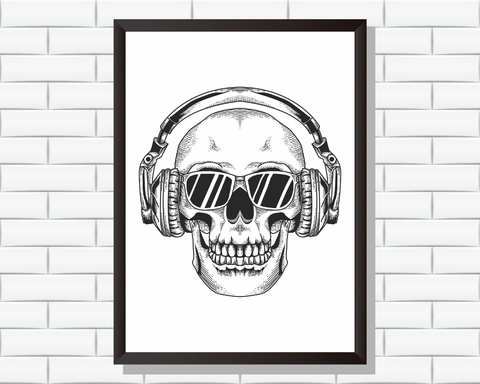 Quadro Caveira com Fone de Ouvido