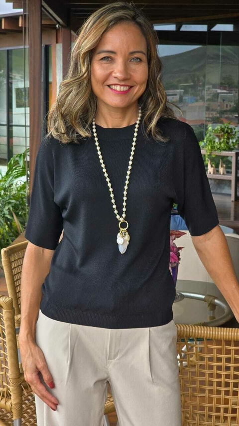 BS-0807 - Blusa modal canelada manga raglan preta