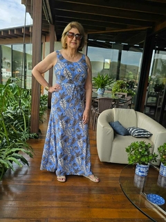 VE-0825A- Vestido longo liganete estampa flores fundo azul hortênsia na internet