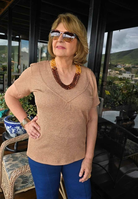 BS-0827 C- Blusa elastano friso de ondinhas bege - Kelch