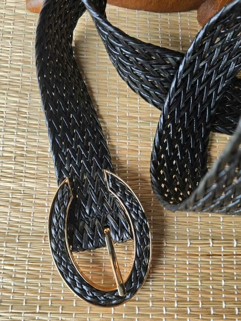 CI-0206A- Cinto tresse preto medio fivela oval aberta, revestida de tresse - comprar online