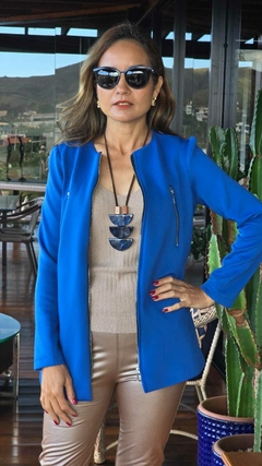 CS-0336-Jaqueta azul bic tecido tipo neoprene - loja online