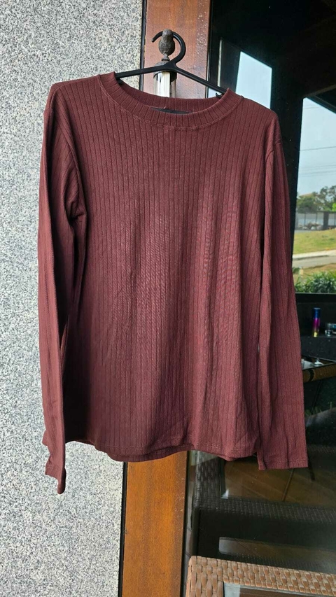 BS-0890B- Blusa basica malha canelada marrom chocolate - comprar online