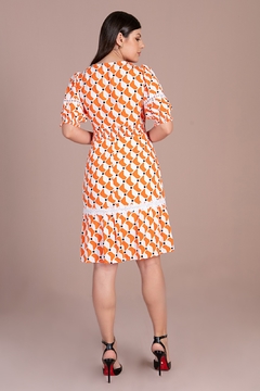 Vestido Hadaza 51184 viscolinho manga 3/4 estampado decote transpassado - comprar online