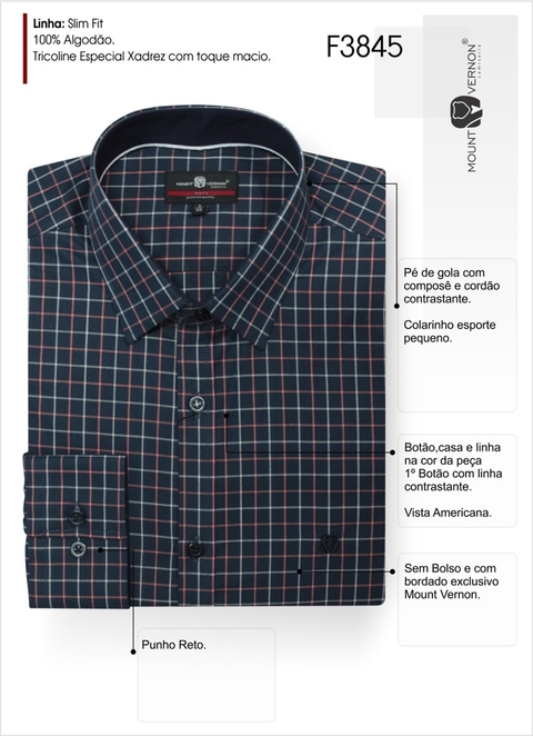 Camisa Mount Vernon 3845720 m/L slim xadrez