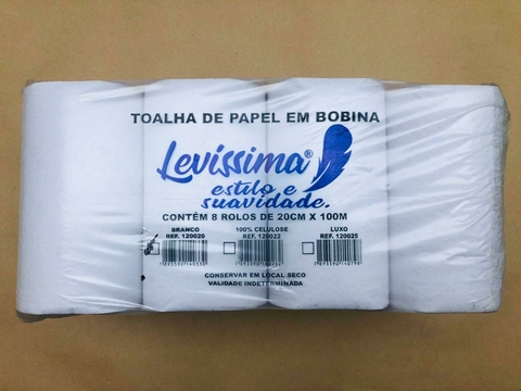 PAPEL TOALHA ROLÃO 20X100X8 ROLOS BRANCO LEVISSIMA