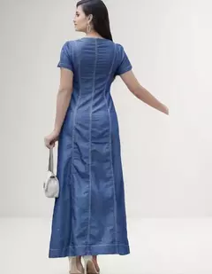 Vestido Saiaria Jeans Longo Mini Poá 1302 na internet