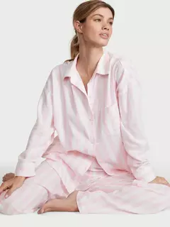 Pijama Algodón Largo Oversized Rosa Rayado Icónico Linea Signature Victoria´s Secret - comprar online