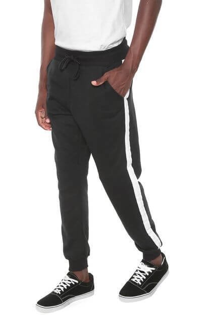 Calça Moletom FiveBlu Jogger Faixa Lateral Preta