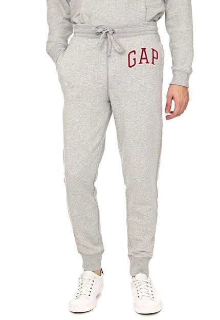 Calça Moletom GAP Jogger Logo Bordado Cinza
