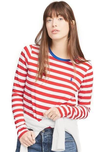 Camiseta Polo Ralph Lauren Reta Stripes Vermelha/Branca