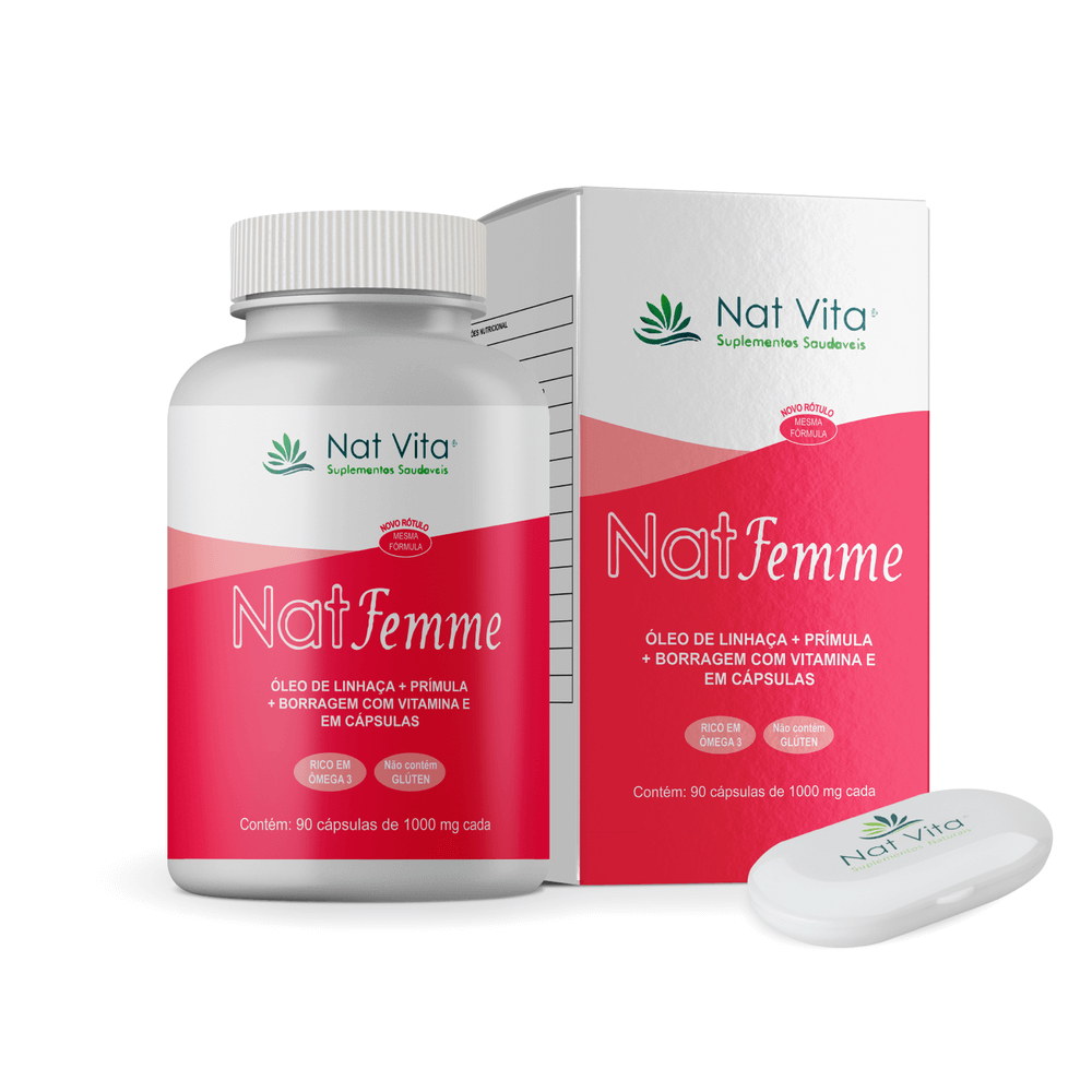 Nat Femme – Oleo de Linhaça + Primula + Borragem – 1000mg - 60 Cápsulas
