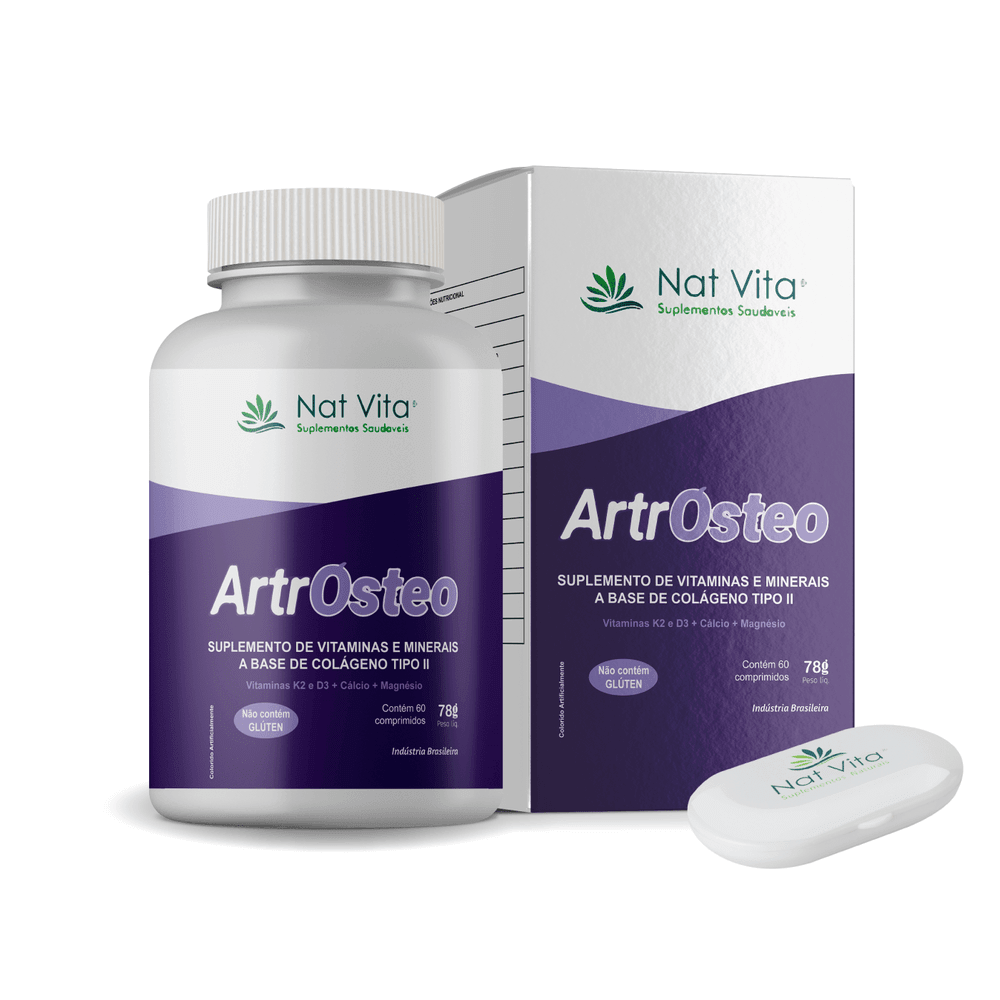 ArtrOsteo - Suplemento de vitaminas e minerais a base de colágeno tipo II - 60 Cápsulas