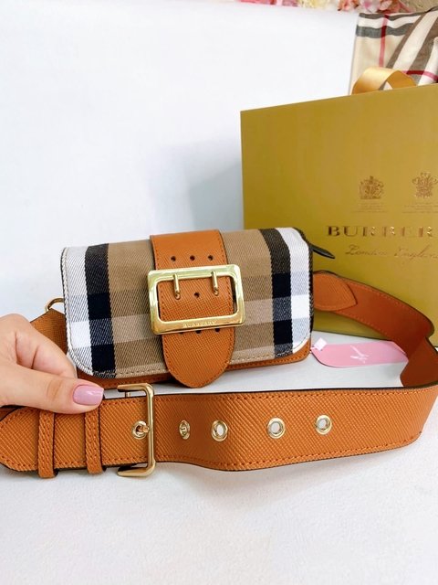 Bolsa premium couro legítimo média HAMPSHIRE VINTAGE CHECK LEATHER CROSS-BODY 24581
