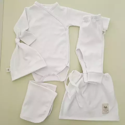 Conjunto 4 piezas + bolsa Algodón Pima blanco con picot blanco - Talle 1 - comprar online