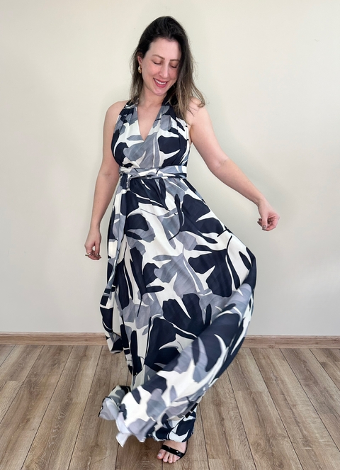 Vestido longo em crepe tamanho único estampado Moniê