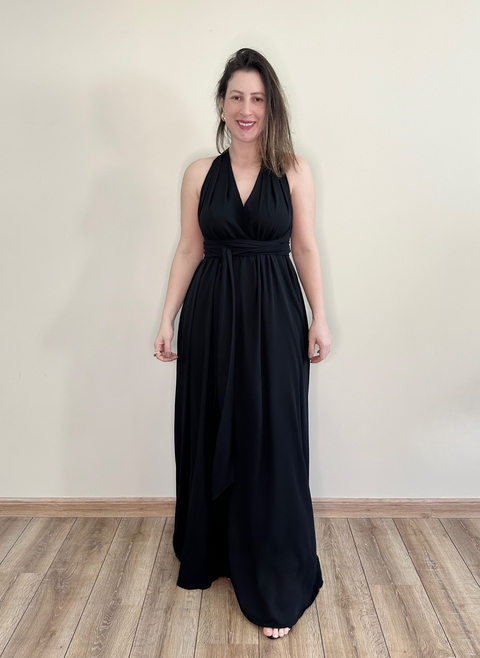 Vestido longo em crepe tamanho único preto Moniê