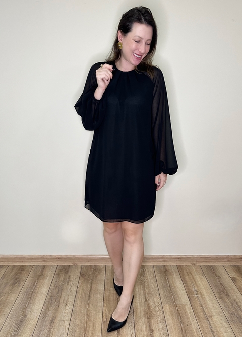 Vestido Curto preto com transparência Amora