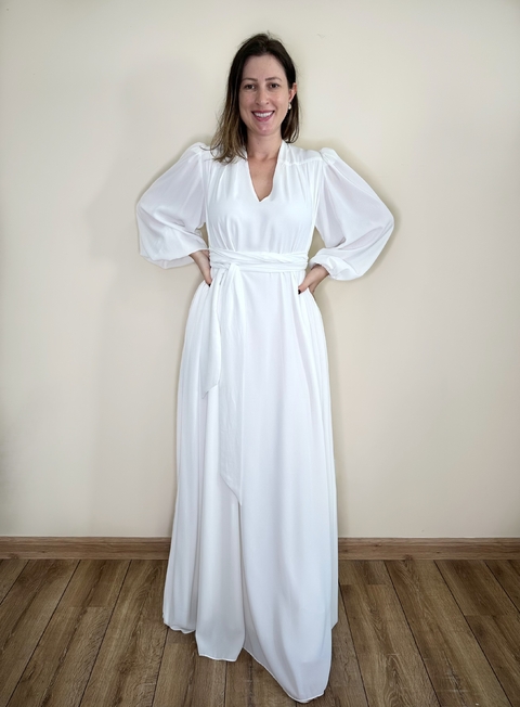 Vestido longo branco com manga branco Moniê