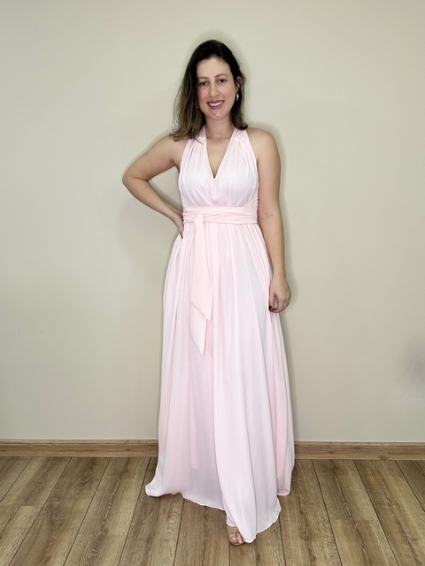 Vestido longo em crepe tamanho único rosa bebê Moniê