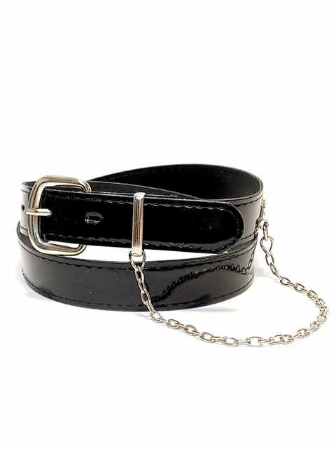 cinto con cadena negro. CUERINA PASE 25 MM.