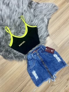 Saia zíper jeans escuro - loja online