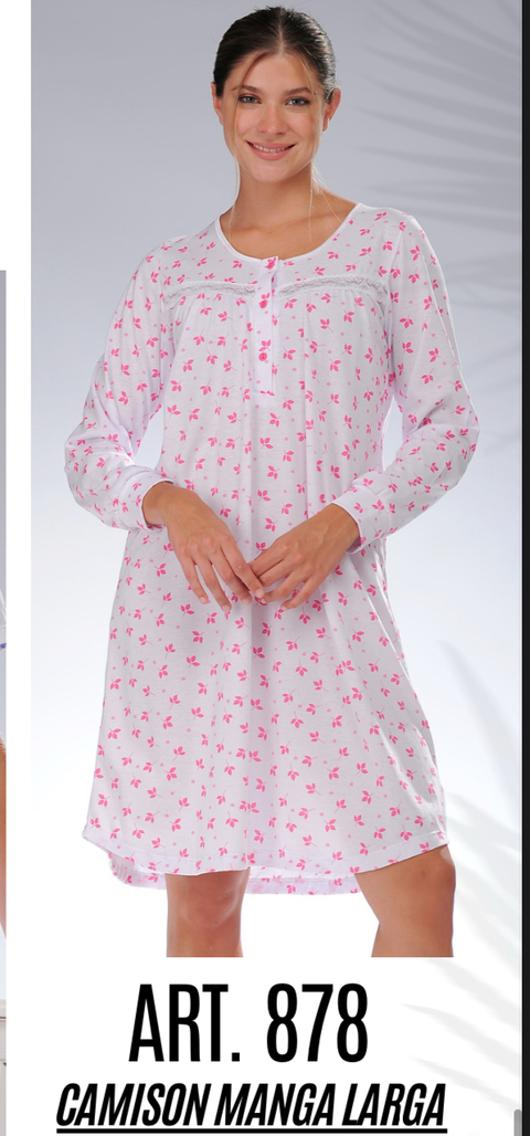 Camisón de algodón manga larga con canesu - NINA 878