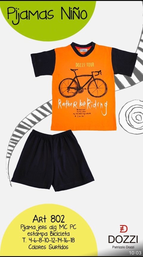Pijama de jersey y algodón bicicleta - DOZZI 802