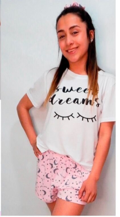 PIJAMA DE MODAL LISO Y ESTAMPADO PESTAÑAS MANGA CORTA -GISELLE 72