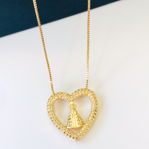 COLAR CORAÇÃO NOSSA SENHORA APARECIDA EM SEMIJOIA - comprar online