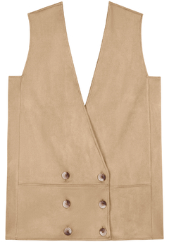 Colete Alongado Malha Suede - Bege