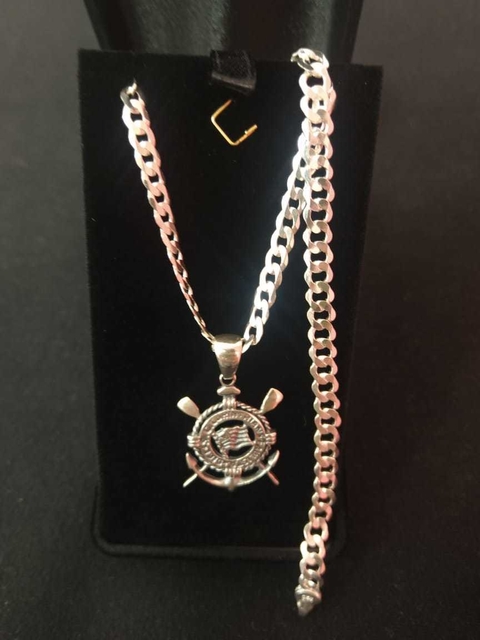 CONJUNTO PRATA CORRENTE COM PINGENTE E PULSEIRA