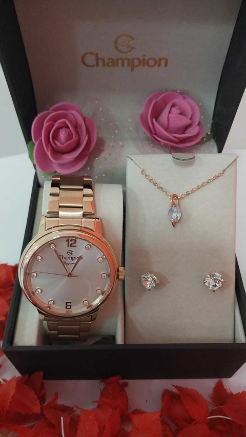 Kit Relógio Champion Feminino Elegance com Colar e Brincos CN28437E