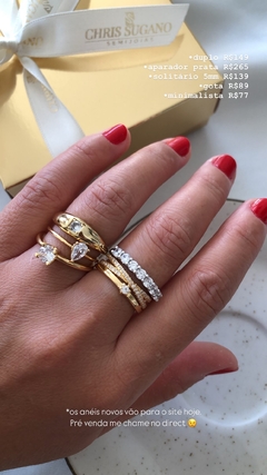 Anel duplo com zircônias banhado a ouro 18k - Chris Sugano Semijoias