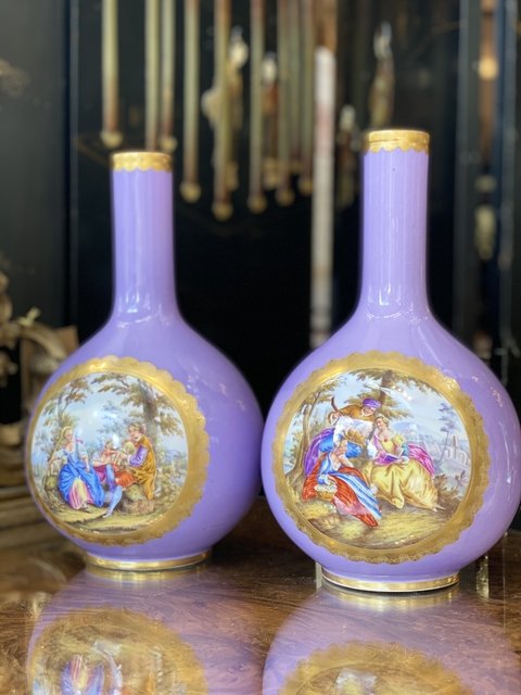 Par de vasos em porcelana Meissen - Século XIX