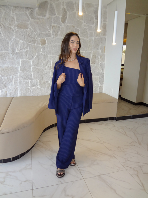Calça risca de giz - Azul marinho - comprar online