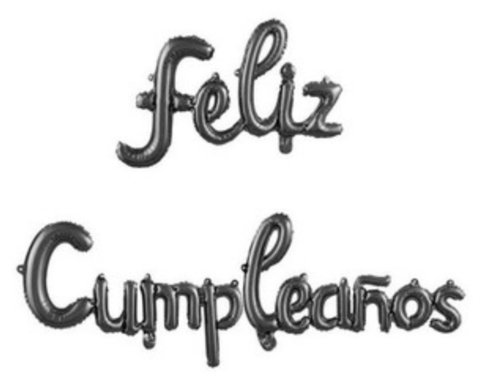 Globo Feliz cumpleaños Letra Cursiva Negro