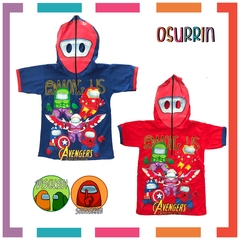 Remera de algodón con máscara AMONG US y estampa de Personajes. T4 al 14. )