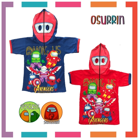 Remera de algodón con máscara AMONG US y estampa de Personajes. T4 al 14. )