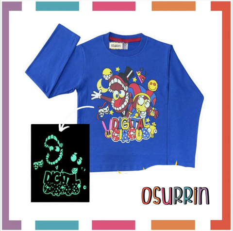 Remera ML GLOW DIGITAL CIRCUS que BRILLA en la oscuridad 100% algodón peinado premium