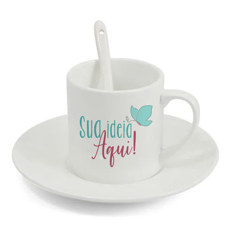 XÍCARA DE CHÁ 150ML COM PIRES E COLHER