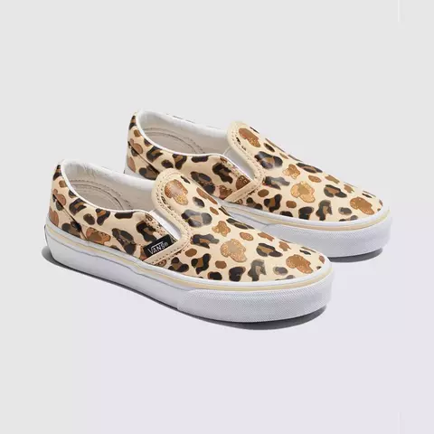 TÊNIS VANS SLIP-ON LEOPARD GLITTER BROWN TRUE WHITE INFANTIL