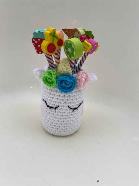 Porta lapices crochet unicornio