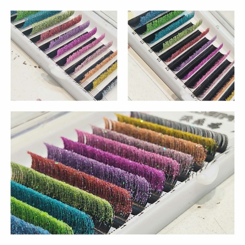 Pestañas con glitter Mix D0.10 12 filas 8-15mm