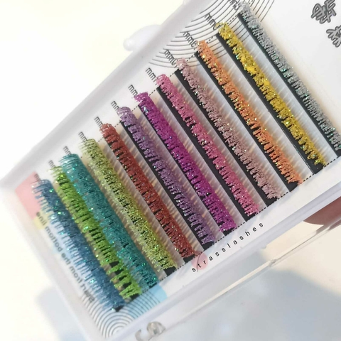 Pestañas con glitter Mix D0.10 12 filas 8-15mm - STRASS LASHES