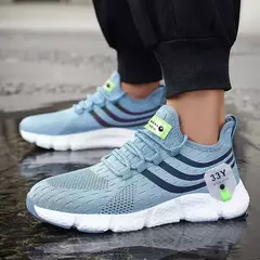 Homens sapatos esportivos confortáveis tênis leves ao ar livre malha preto tê - JG-MULTIMARCAS20