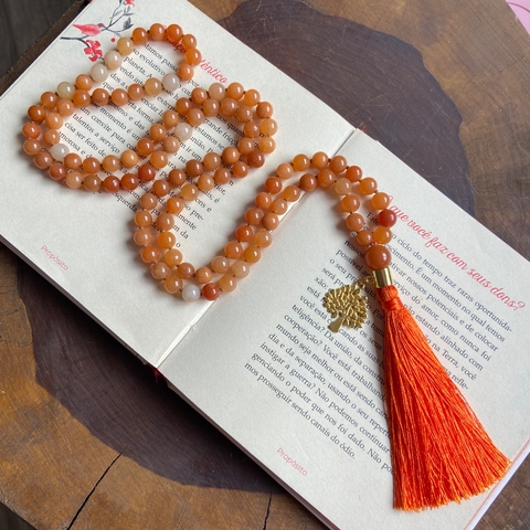Japamala de 108 contas e meru de aventurina laranja