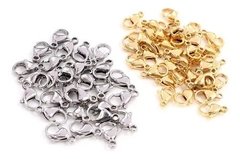 Fecho Lagosta Prata ou Dourado 10mm (50 unidades)