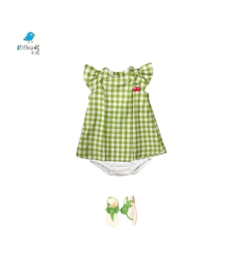 Vestido Carol - xadrez verde com branco c/ calcinha (2 pçs)