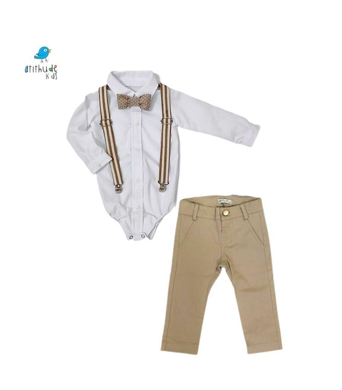 Conjunto Teddy - Camisa Branca e Calça Bege gravata e suspensório(quatro peças) - comprar online